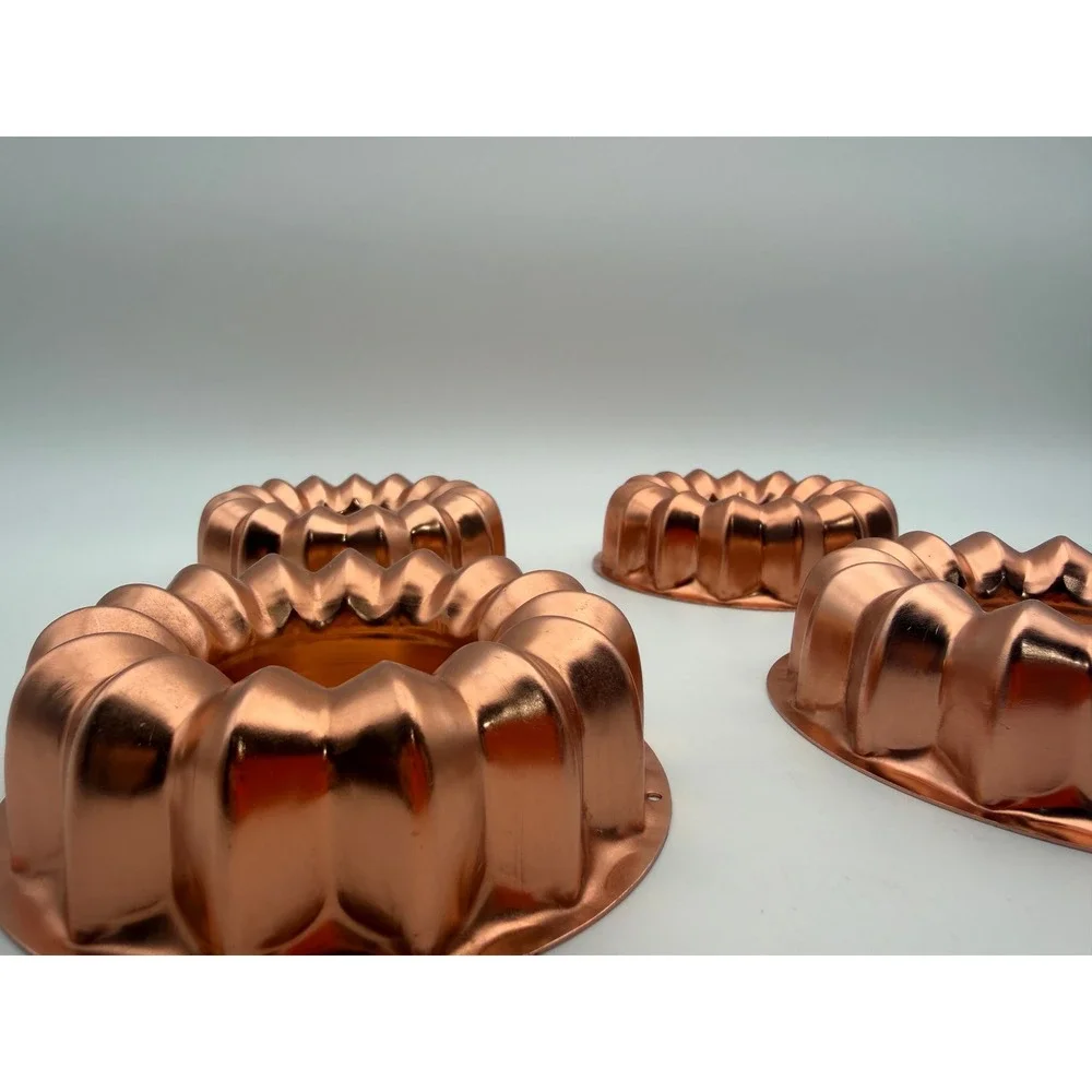 Vintage Copper Tone Mini Fluted Cake Molds Set of‎ 4 Ring Jello Tins 4 Inch